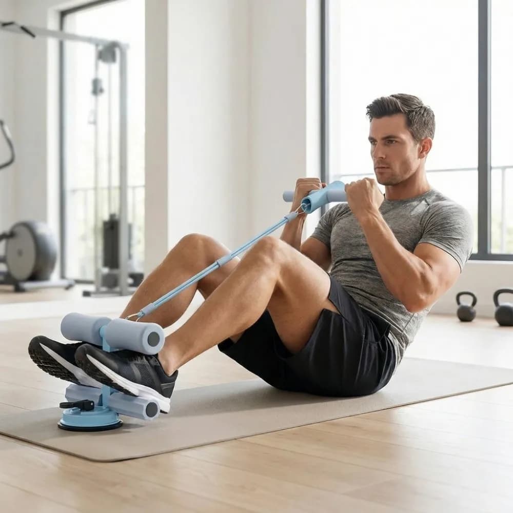 Barra di supporto per sit-up con doppie ventose, altezza regolabile, con corda di tensione, attrezzatura fitness per sit-up, supporto per caviglie, antiscivolo