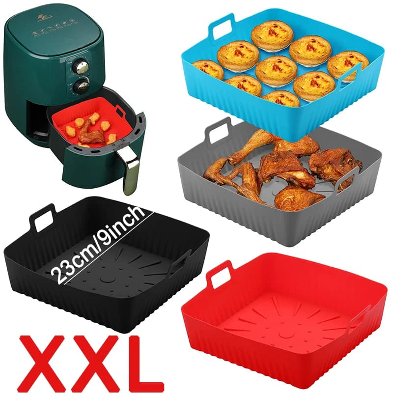 Fodere per cestini in silicone per friggitrice ad aria di grandi dimensioni Stampi per friggitrice da 9 pollici XXL Riutilizzabili quadrati da 23 cm Teglia da forno per Cosori Ninja 6-8QT