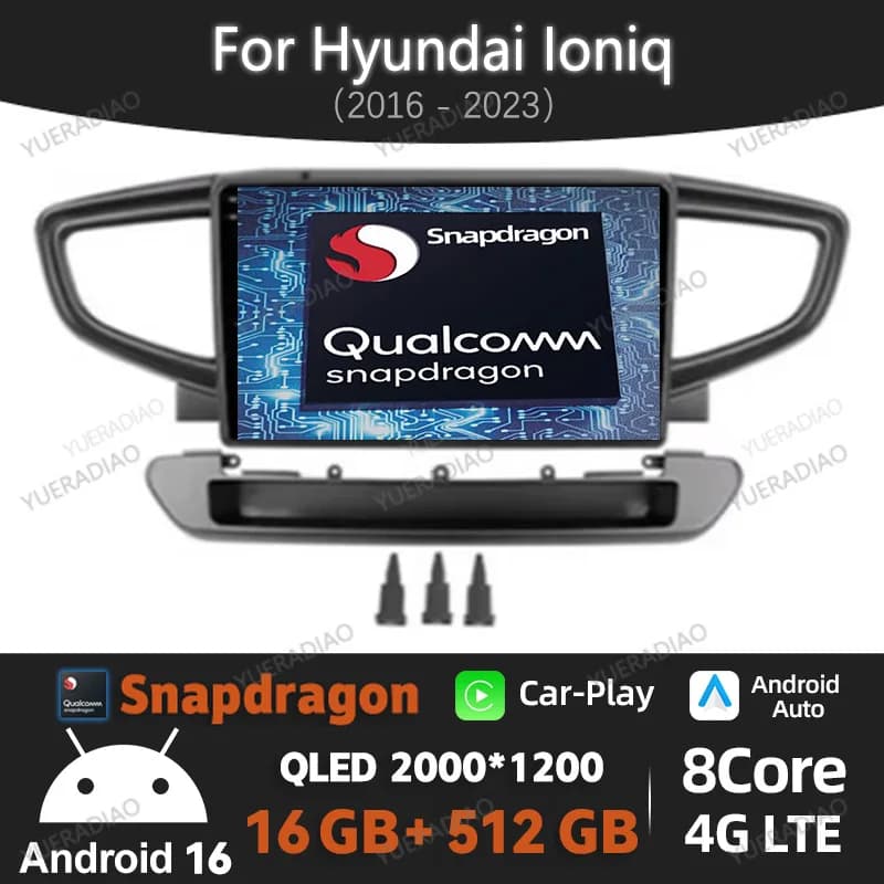 Android 16 Car Radio For Hyundai Ionic 2016 2017 - 2018 Head Unit Qualcomm Multimedia Stereo Video Player QLED GPS NAVI BT 2DIN