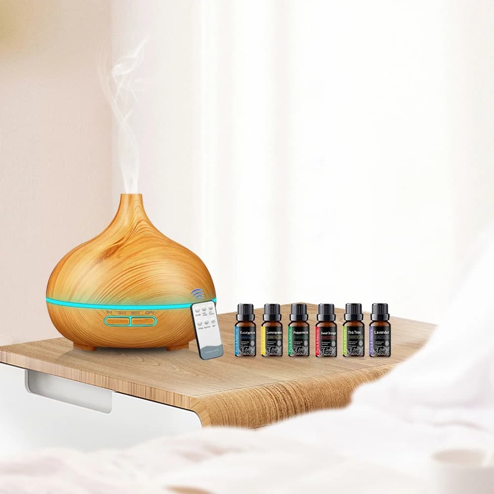 Diffusore per la casa da 550 ml, diffusore di oli essenziali con telecomando, umidificatore a ultrasuoni, luce LED a 7 colori, 6 oli