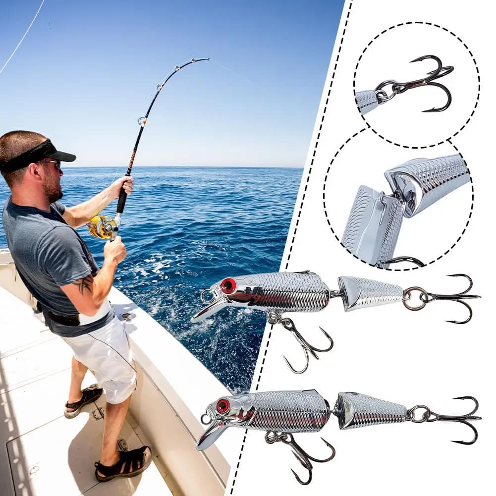 Esca Artificiale Minnow Multi-Articolata Affondante 5cm con Finitura a Specchio Elettroplaccata, Esca Bionica per la Pesca al Persico in Acqua Dolce