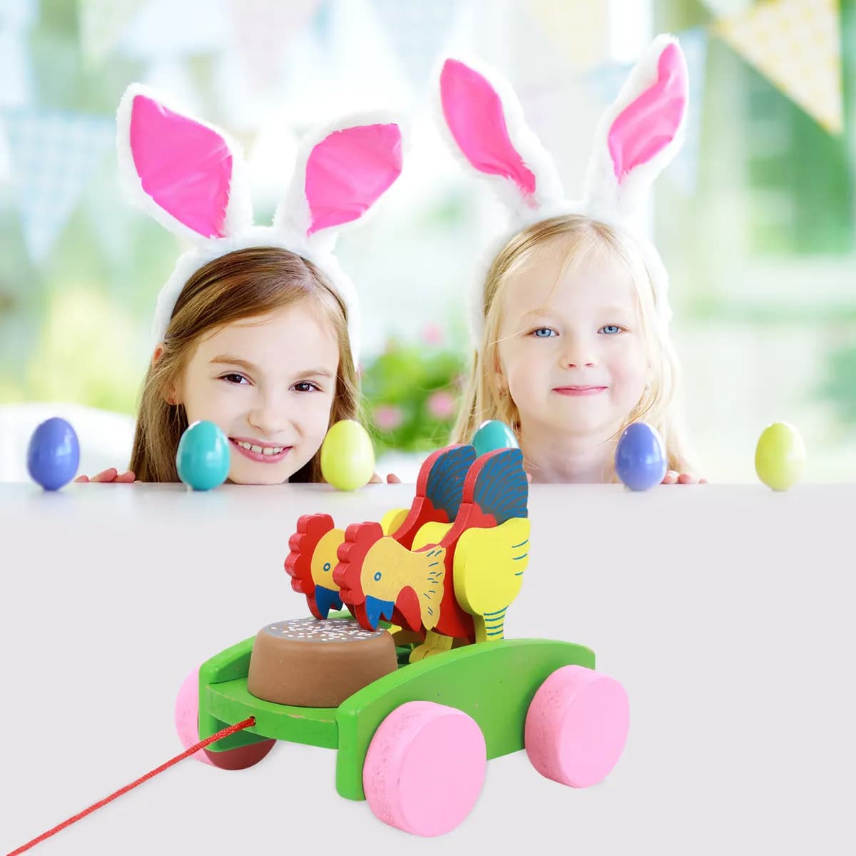 1 Pezzo Rimorchio in Legno a Forma di Pulcino Cartone Animato, Gioco Educativo a Tirare per Bambini, Giocattolo in Legno per l'Apprendimento Precoce, Colori Vivaci