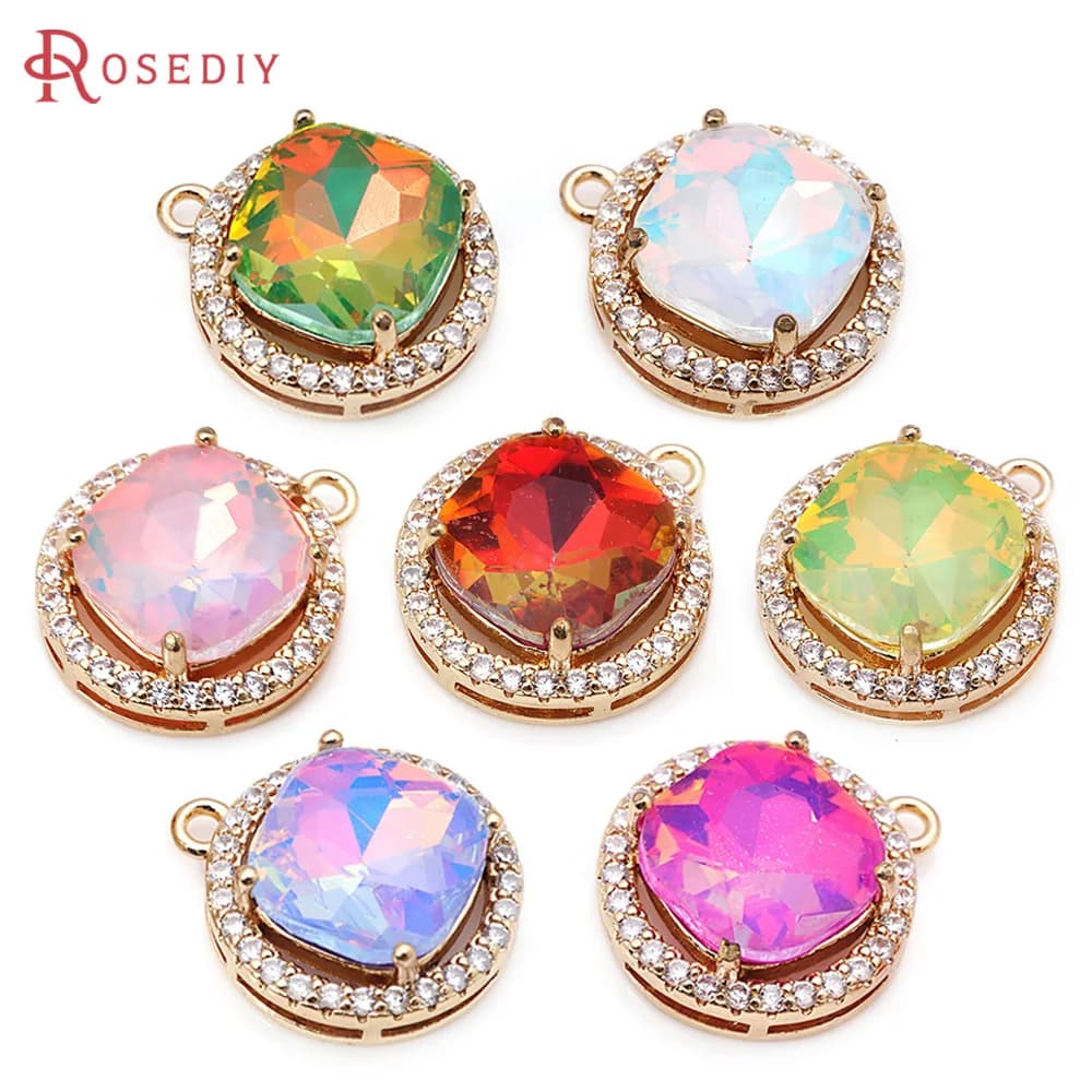 4 pezzi 18 carati color oro ottone zircone vetro ciondoli rotondi pendenti collana orecchini accessori gioielli fai da te Rosediy sito web ufficiale