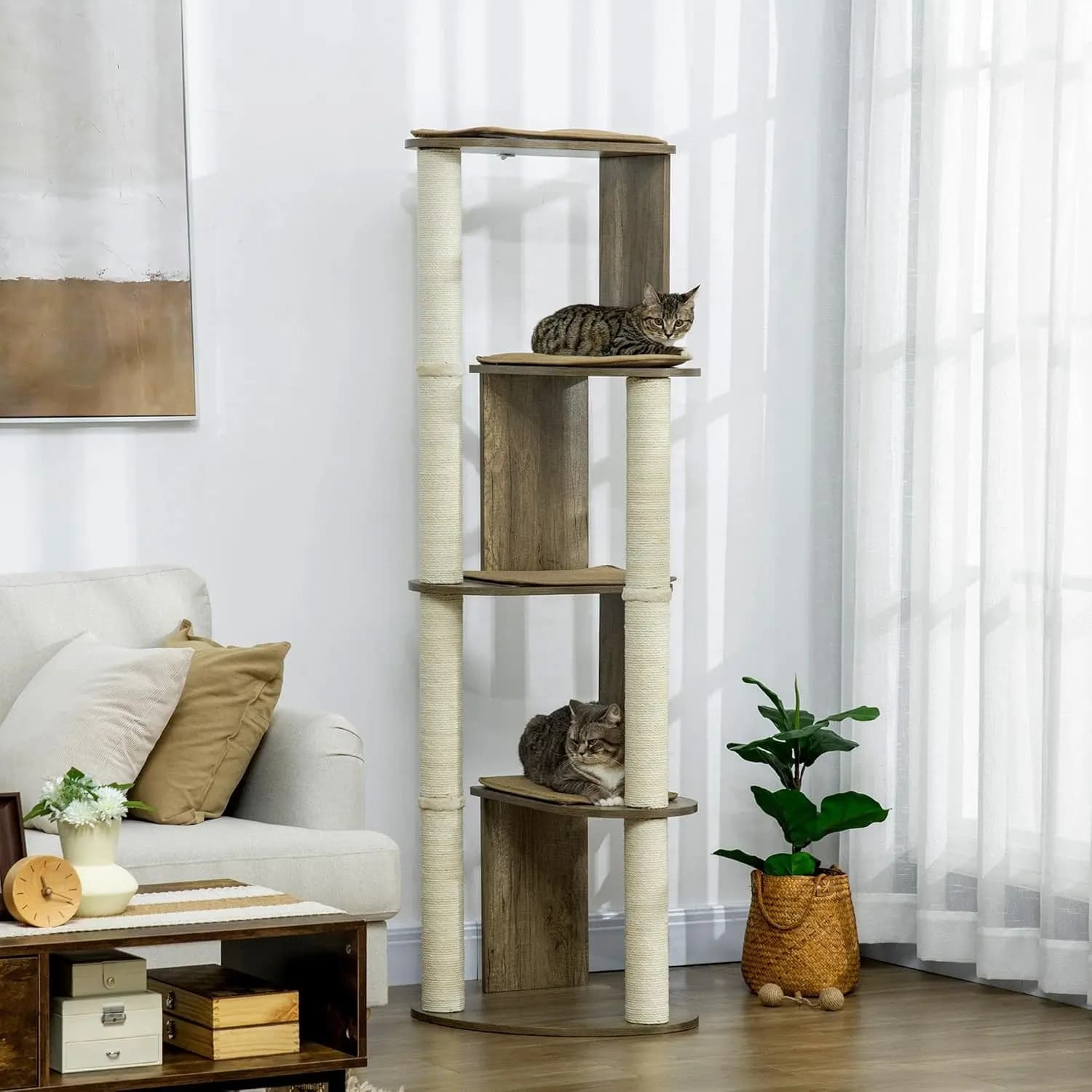 Albero per Gatti Moderno ad Angolo da 65 Pollici, Grande Torre Multilivello per Gatti con Tiragraffi, Personalizzabile
