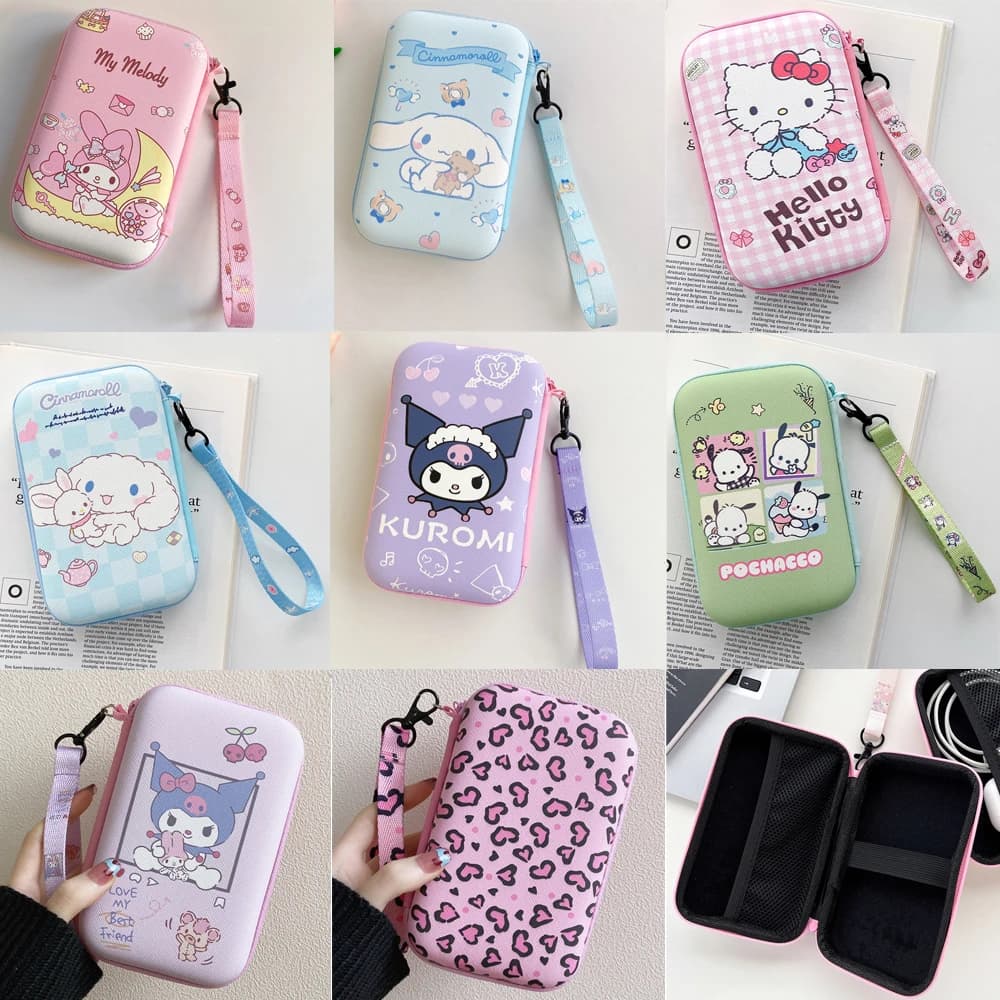 Borsa per disco rigido portatile per caricabatterie per cavo per auricolari U Disk Organizer Hello Kitty Kuromi Cinnamoroll Stellalou Stitch Storage Box
