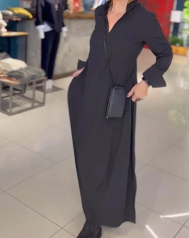 2024 autunno inverno tinta unita abito moda femminile elegante manica lunga maxi abito Casual donna orlo allentato pullover abito