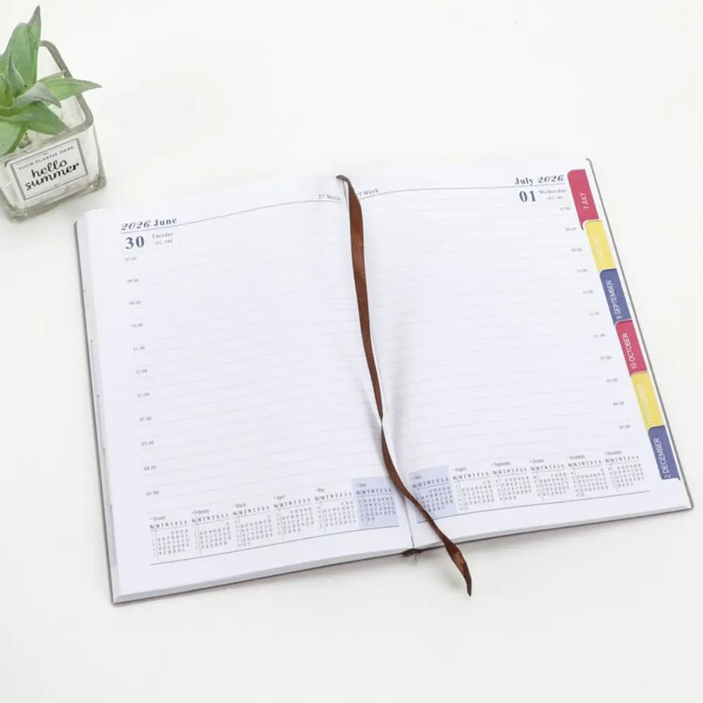 Agenda Planner 2026 in Inglese, Resistente all'Usura, 12 Mesi, Formato A5, Quaderno per Pianificazione con Segnalibro, Carta Spessa
