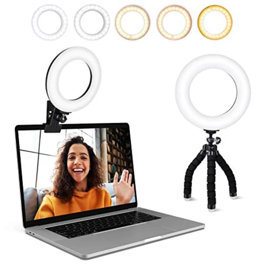 Video Conference Lighting Kit, Ring Light Clip on Laptop Monitor with 5 Dimmable Color and 5 Brightness Level for Webcam Lighti