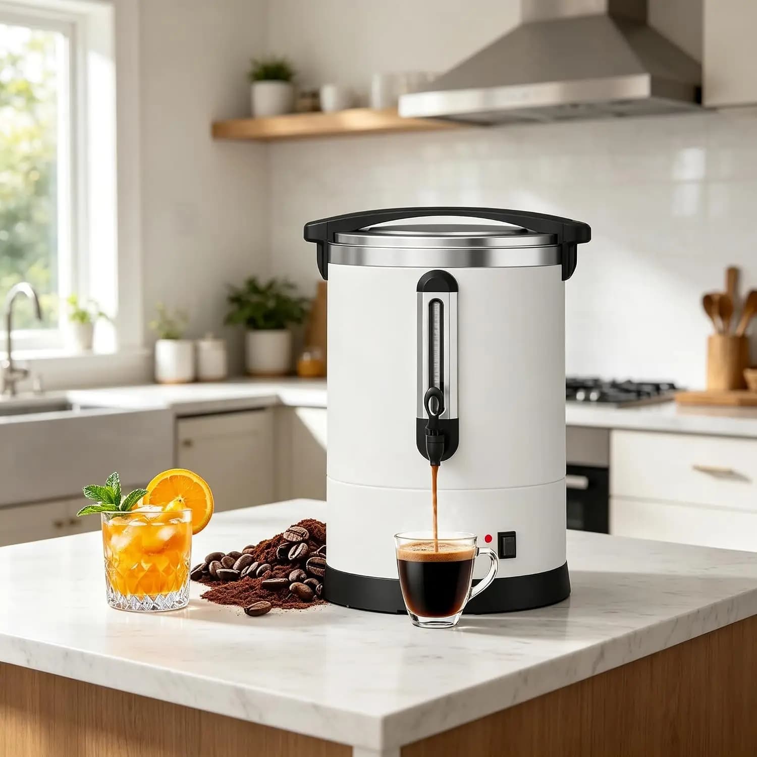 Large Coffee Urn with Double Wall Insulation, 12L/3.2 Gallon Stainless Steel Commercial Electric Coffee Maker with Hot Drinks and Hot Water, for Weddings, Parties, Catering, and Buffets