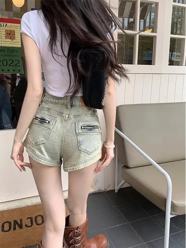 Retro Washed Low Waist Denim Shorts Women's Summer Slim A-Line Super Short Pants Korean Style Commute High Waist Wide Leg Pants