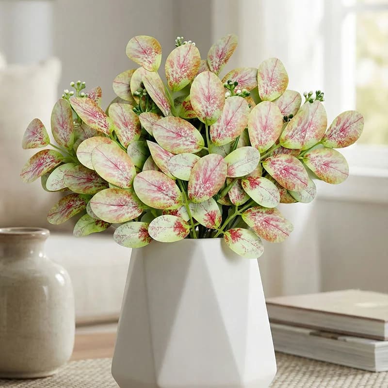Set of 6 Artificial Eucalyptus Leaves Bouquets, Plastic Fin Plants, Decoration for Auditorium, Forest Series, Artificial Plants