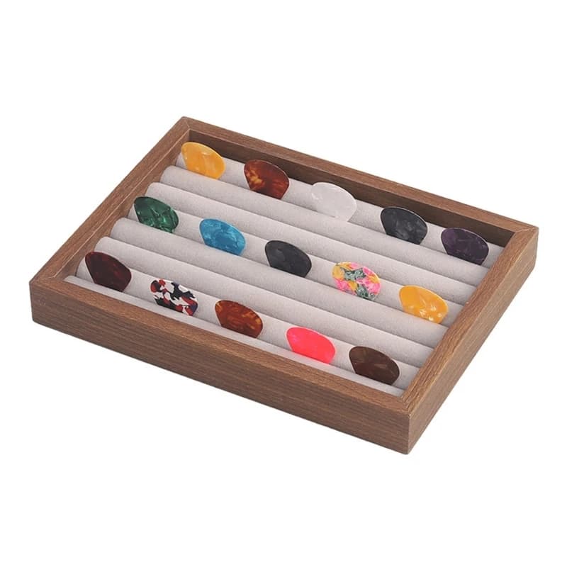 Wooden Guitar Pick with 15 Picks, Compact Desk Tray for Loose Pick Storage, Quick Access for Home Guitar Use, 69HD