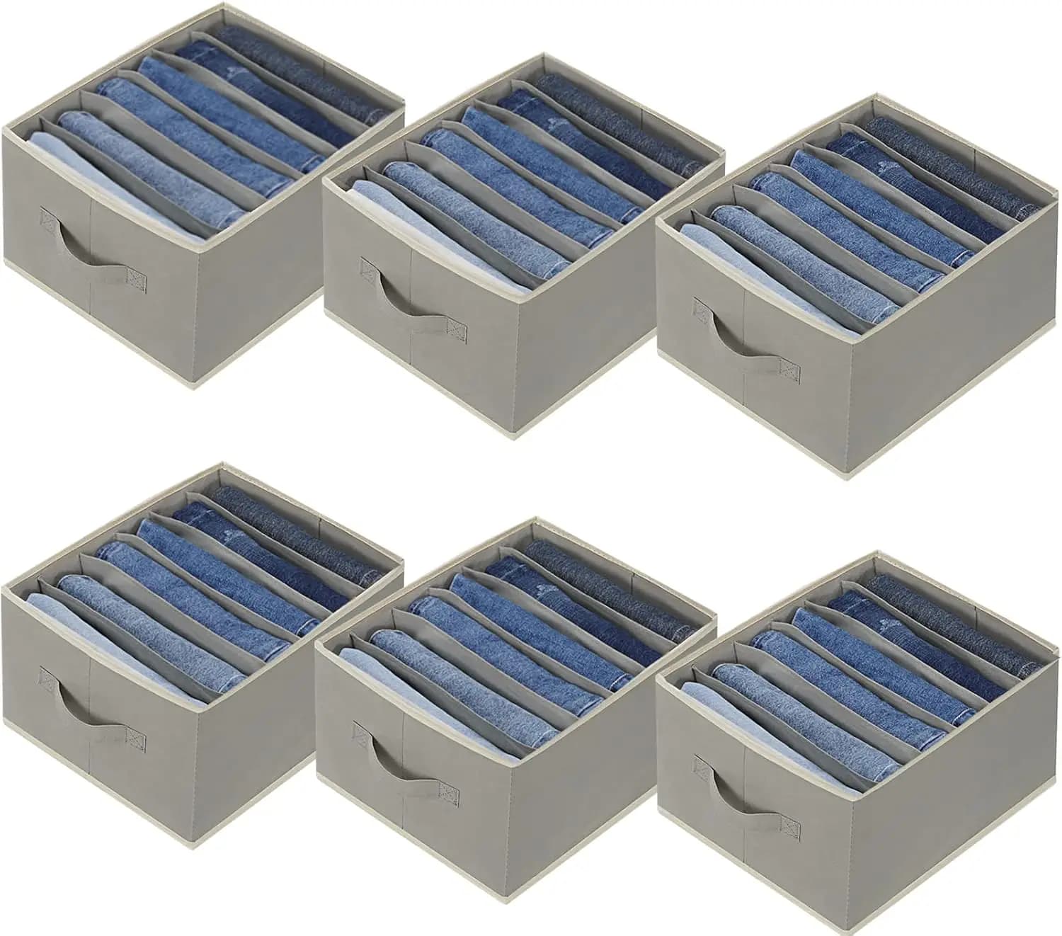 Set di 6 Organizzatori Grandi per Armadio con 6 Scomparti per Pantaloni, Jeans, Maglioni - Contenitori Impilabili con Maniglie