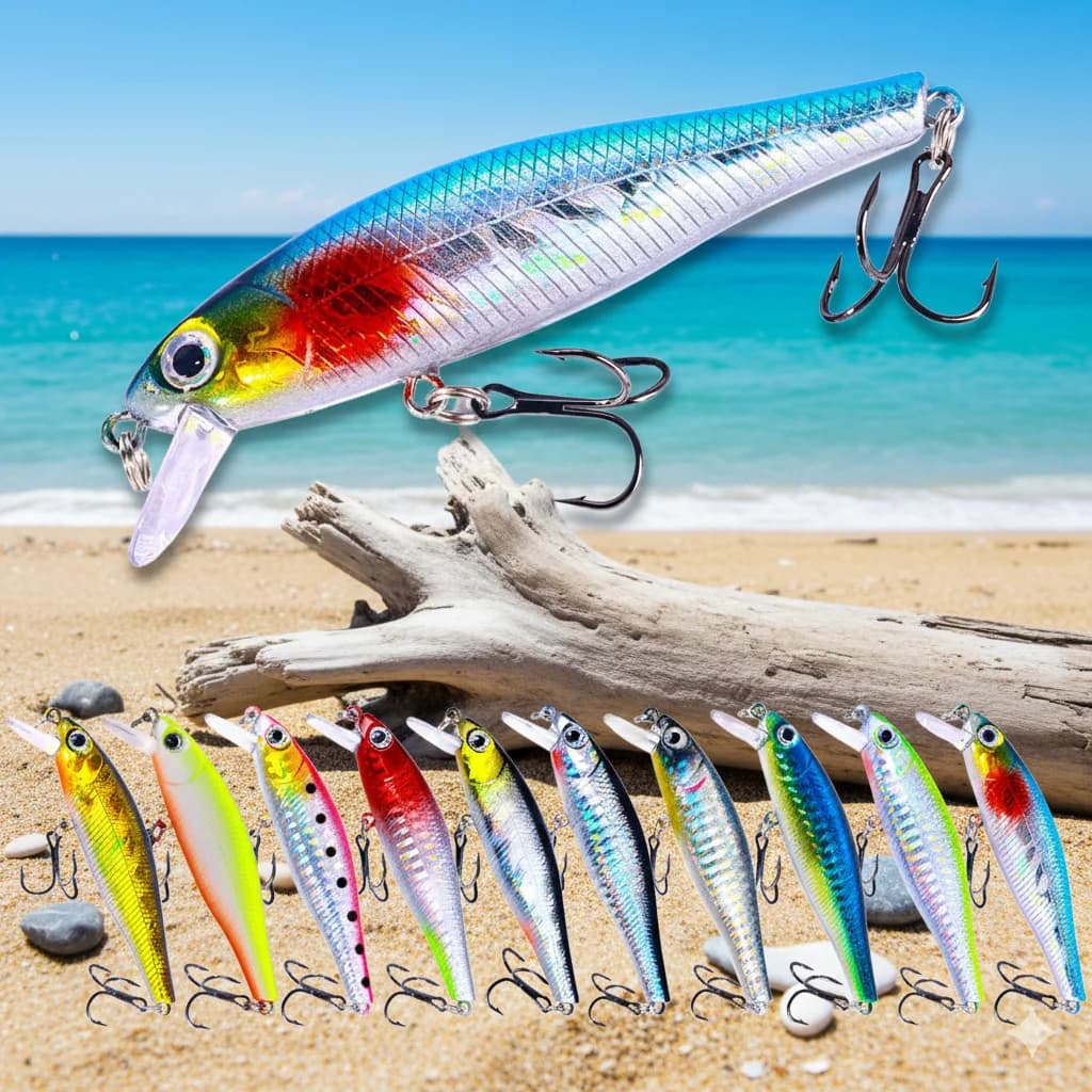 Set di 10 Esche Artificiali da Pesca 8,8cm 9,2g Minnow Crank Wobbler Jerkbait Isca Carkbait Swimbait per Spigola Luccio Carpa