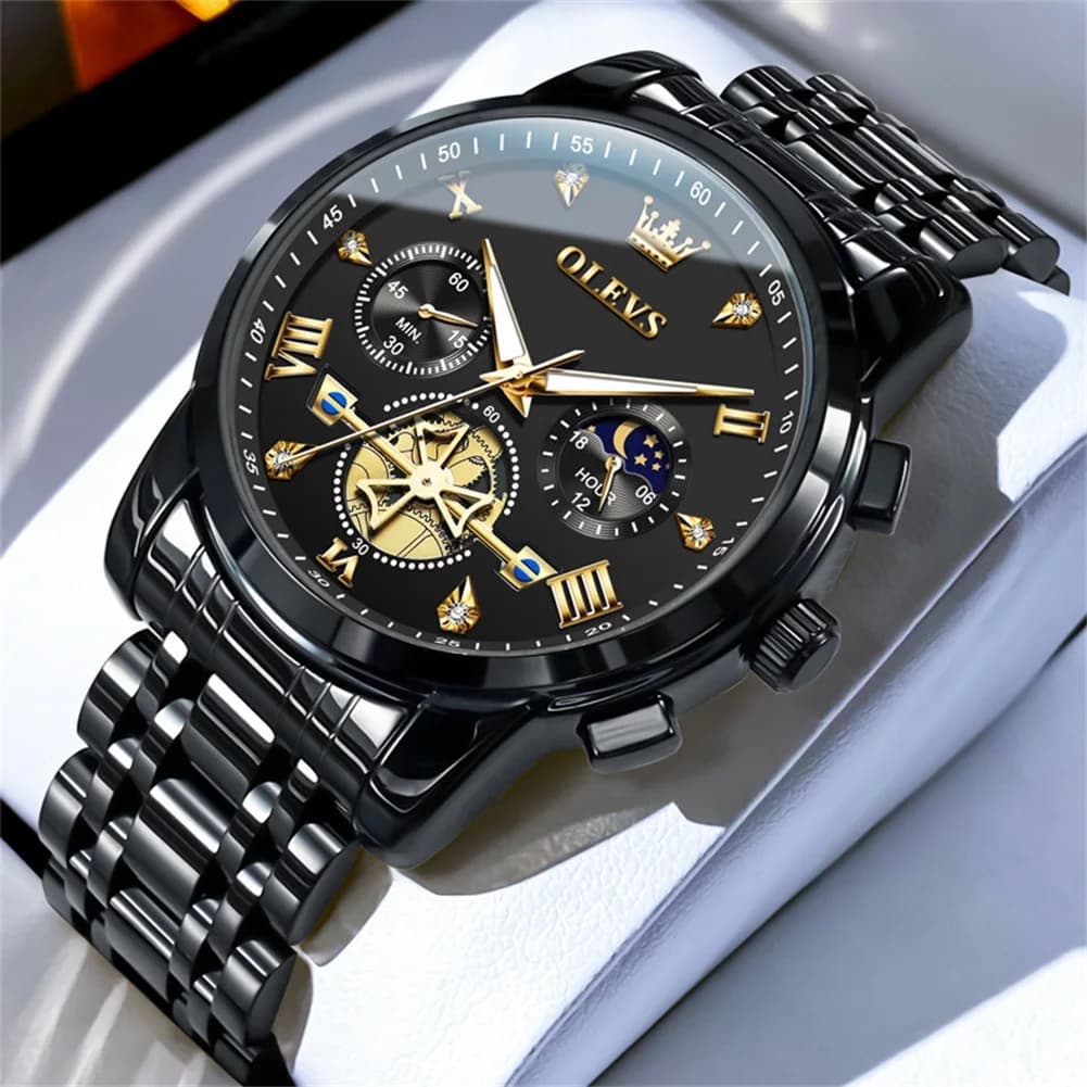 OLEVS Nuovi Orologi Cronografo di Lusso da Uomo in Acciaio Inossidabile con Tourbillon, Orologio al Quarzo Impermeabile Luminoso Sportivo