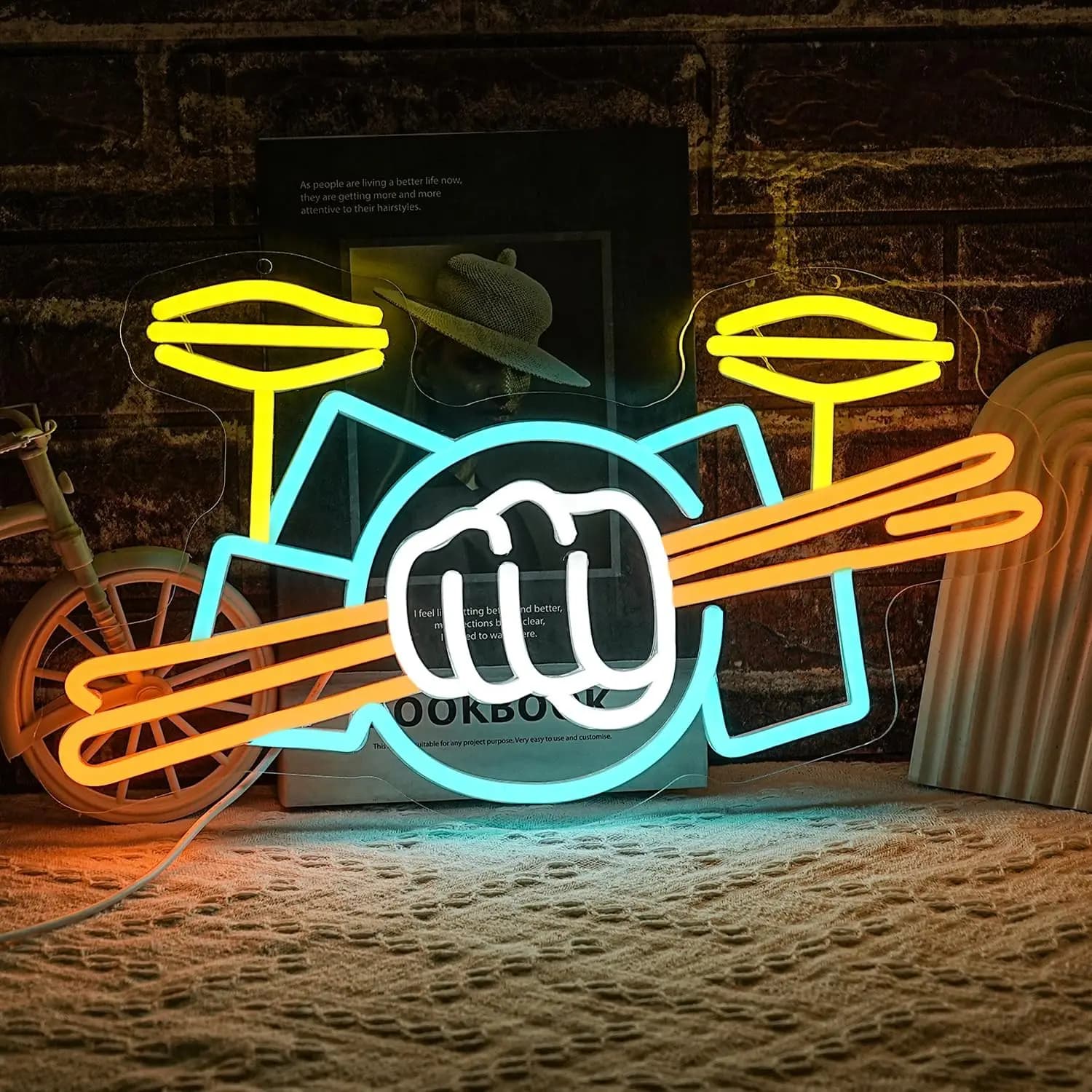 Drum Set Neon Sign USB Powered Musical Instrument LED Neon Light for for Music Studio Wall Art Musical Show Wall Decor