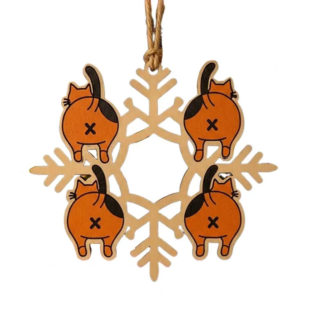 Regalo per gli amanti dei gatti Ornamento per il culo di gatto Divertente culo di gatto Fiocco di neve Ornamenti natalizi per gli amanti Decorazioni uniche per l'albero di Natale in legno
