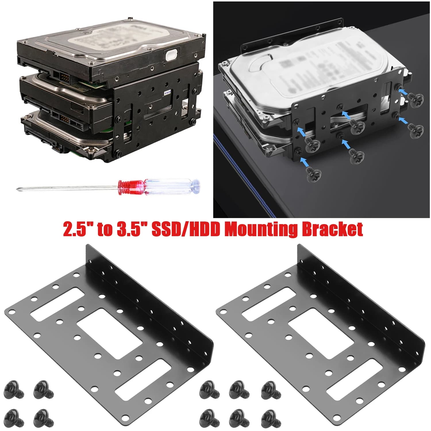 Staffa di montaggio SSD/HDD da 2,5" a 3,5" Fino a 4 Staffa di espansione disco rigido in metallo SSD da 2,5" Vassoio disco rigido interno per PC/NAS