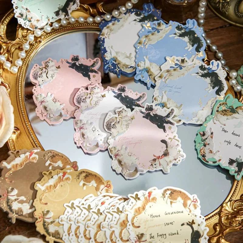 45pcs/set Kawaii Cat Hot Stamping Embossed Sticky DIY Handmade Scrapbook Materials Background Decorative Paper Office Supplies