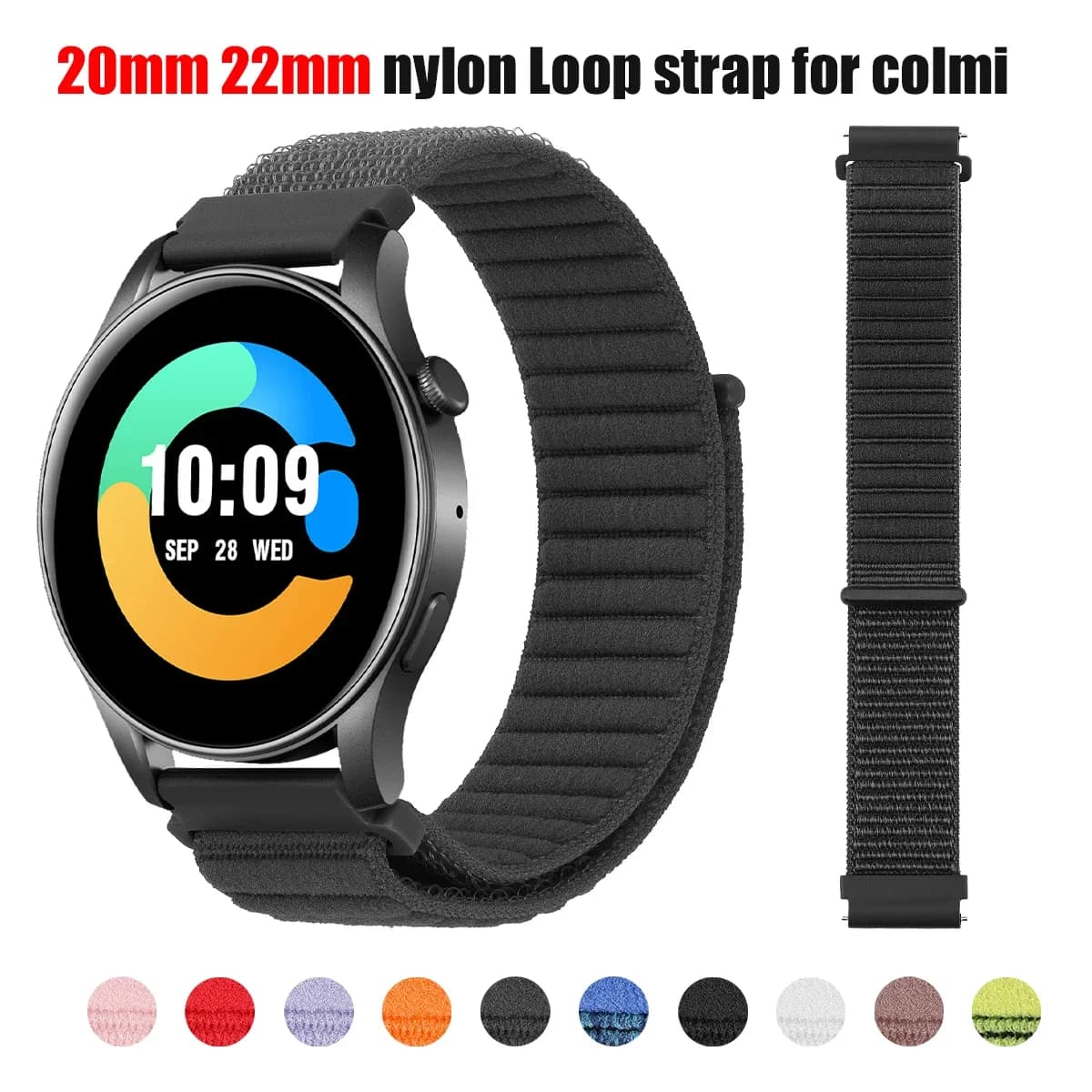 Cinturino per orologio con anello in nylon 20mm 22mm per cinturino COLMI i28 Ultra Sostituisci cinturino per braccialetti COLMI V75 GPS/P28 Plus/M42/C8 Max/M42