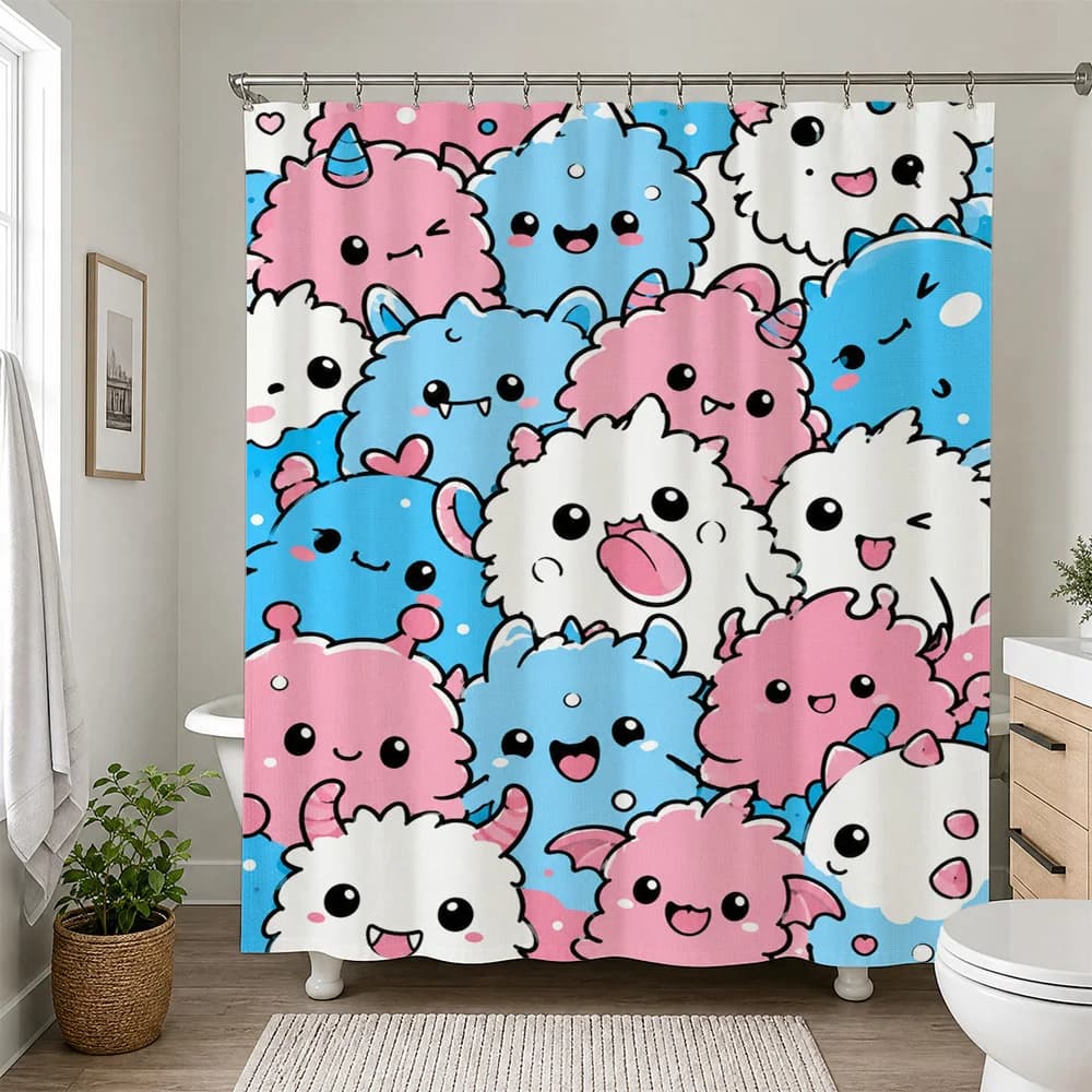 Cute Kawaii Cartoon Animals Shower Curtain Bathroom Decor Fun Kids Shower Curtain Waterproof Shower Curtain