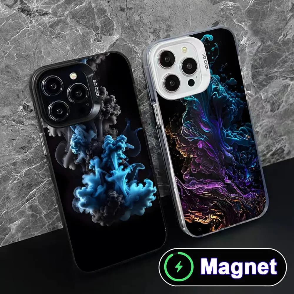 Custodia per telefono di lusso con texture effetto fumo per iPhone 17 16 15 14 13 12 11 Air Pro Max Plus, Cover MagSafe colorata argento