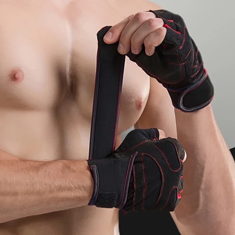 Unisex Gym Gloves with Wristband for weight lifting, body building, sports training and anti- impact cycling exercises