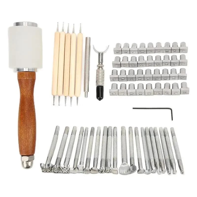 Retail Zinc Alloy And Beech Wood Leather Crafting Tool Set- Includes 21 Patterns With Letters And Numbers For DIY Projects