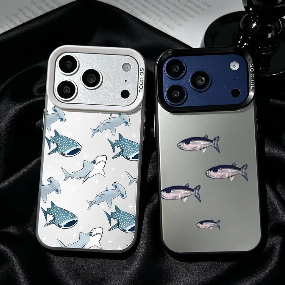 Shark Fish Pattern For iPhone 17 Air 16 15 14 13 12 Mini 11 Pro Max Plus Shockproof Plating Matte Cover Phone Case