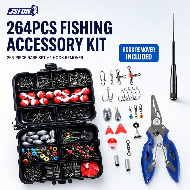 264pcs Outdoor Fishing Accessories Set With Tackle Box Including Plier Jig Hooks Sinker Weight Swivels Snaps Sinker Slides Kit