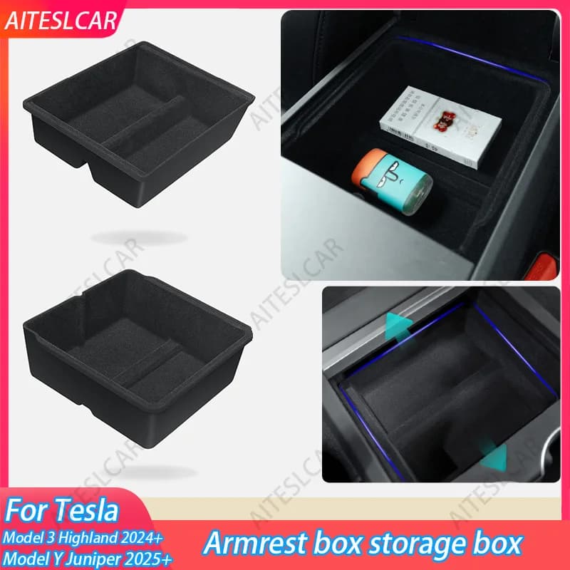Tesla Model 3/Y+ Modely Juniper, central console organizer, tray, armrest drawer, accessories
