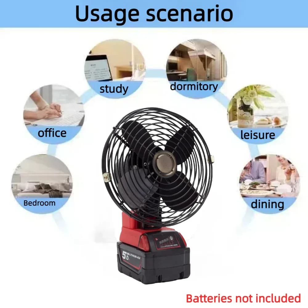 Ventilatore elettrico ricaricabile con batteria al litio per interfaccia agli ioni di litio Milwaukee da 20 V, ventilatore portatile domestico ed esterno (senza batteria)