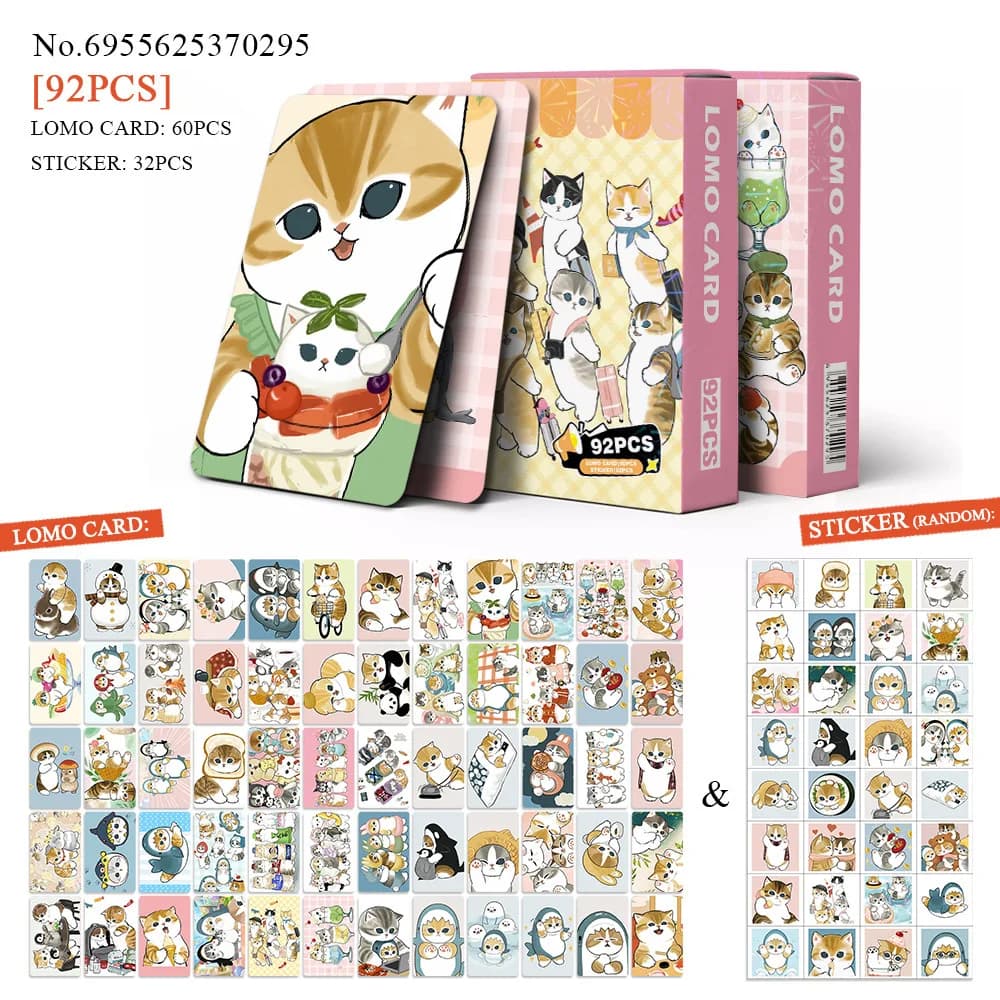 92PCS Shark Cat Mofusand Card Set Cute Anime Lomo Cards and Stickers for Scrapbooking Journaling Collection Gifts Toys