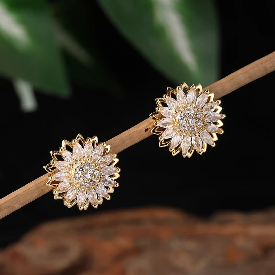 ZAKOL New necklace of earrings with zircons shaped like a fashionable sunflower for women Romantic sparkling crystal wedding jewelry set