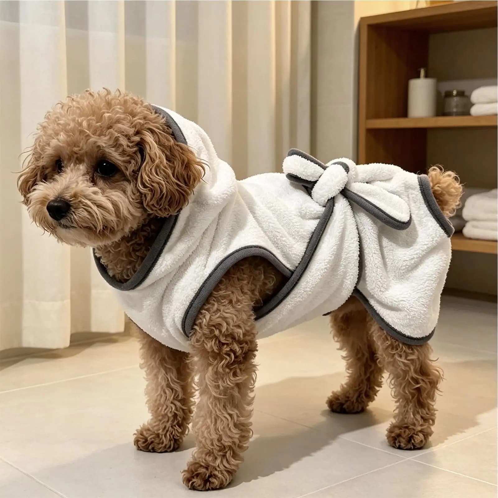 Dog Bathrobe Pet Tie Wrap Absorbent Bathrobe Pet Shower Drying Towel For Bathroom Shower Salon Home Grooming Beach Swimming
