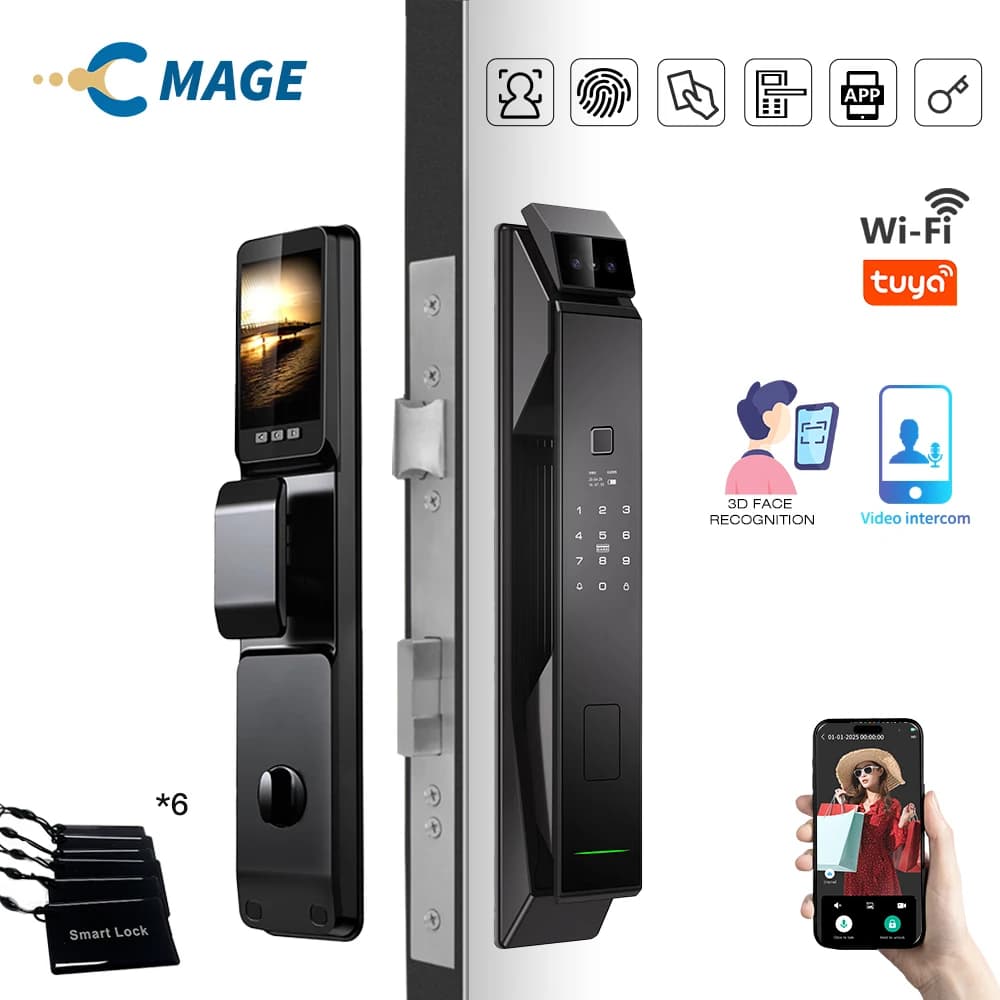 Tuya WiFi 3D Riconoscimento facciale Smart Lock con impronta digitale Password Card App Sblocco Face Capture Serratura elettronica digitale
