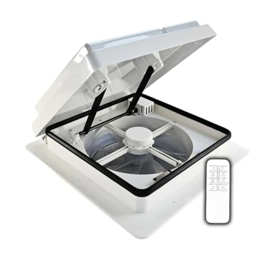Ventilatore da Tetto per Camper con Sensore Pioggia e Telecomando, 14x14 Pollici, Alluminio Nero, Silenzioso 25dB, 1170 CFM, Flusso d'Aria Reversibile, Facile Installazione