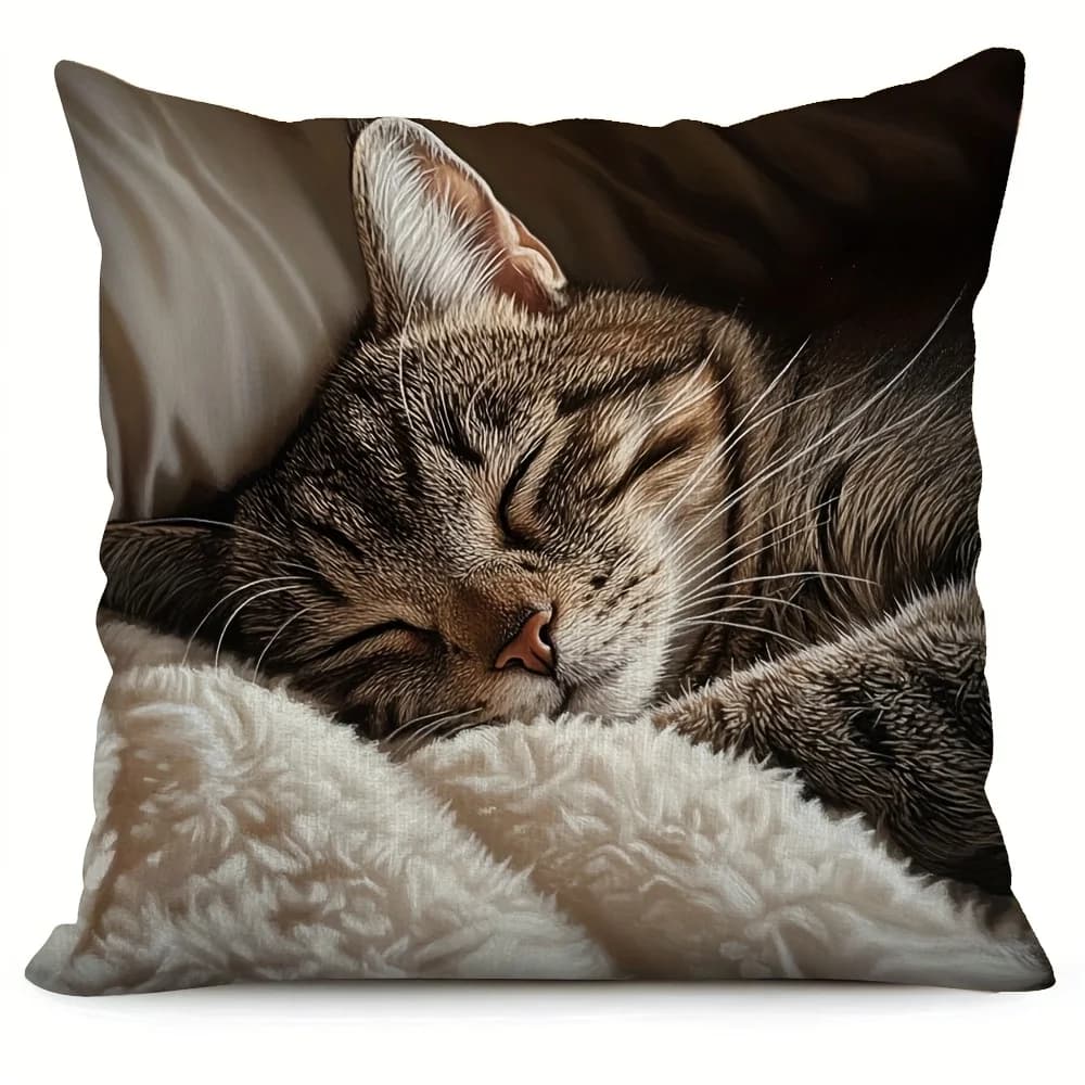Pillow Covers 45x45cm Square Contemporary Cat Face Realistic Tabby Design Print Polyester Luxury Soft Machine Washable Zipper Cushion Case Cover For Living Room Bedroom Sofa Bed Couch Chair Car Office Cafe Patio Kids Room Playroom Cozy Home Decor Gift Bag