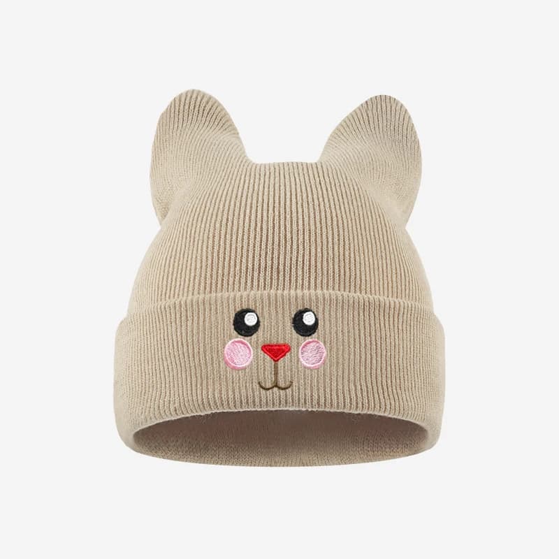 Soft Cat Ear Kids Beanie Cat Face Embroidery 1-3 Years Toddler Knitted Hat Casual Daily Outdoor Activity Headwear