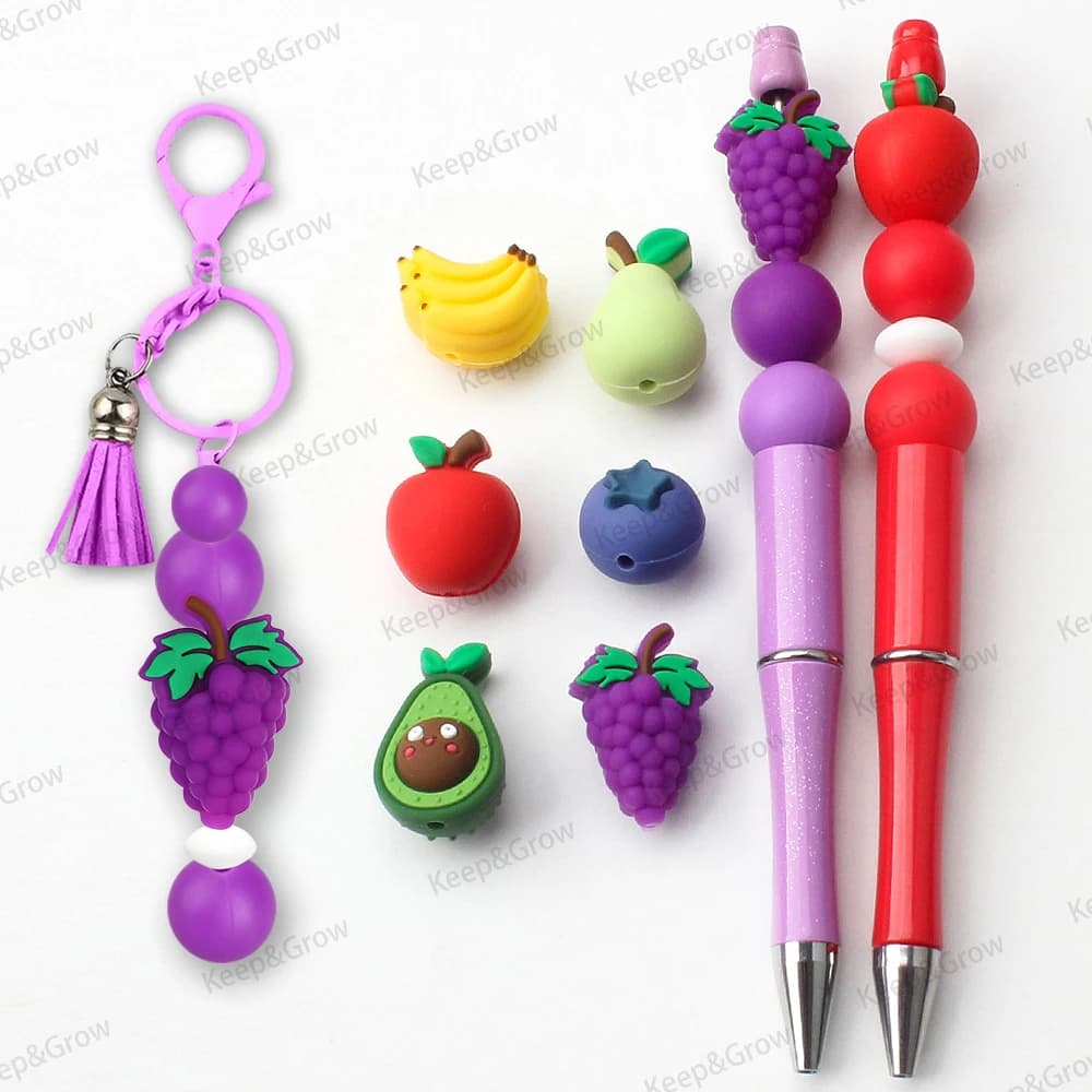 5/20/50Pcs Fruit Shape 3D Silicone Beads Apple Banana Avocado Focal Beads for Jewelry Making Pen Necklace DIY KeyChain Accessory