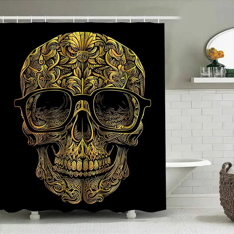 Tenda da doccia con motivo teschio Tuniu, design gotico, arredamento scheletro, tenda da bagno fresca, arte scura, stile vintage, arredamento unico