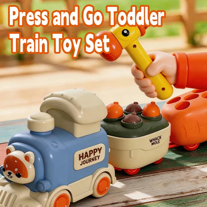 Set Trenino Giocattolo con Animali Press & Go per Bambini, Giocattolo Sensoriale Motorio Fine da Tirare con Gioco del Martello e Abbinamento delle Carote