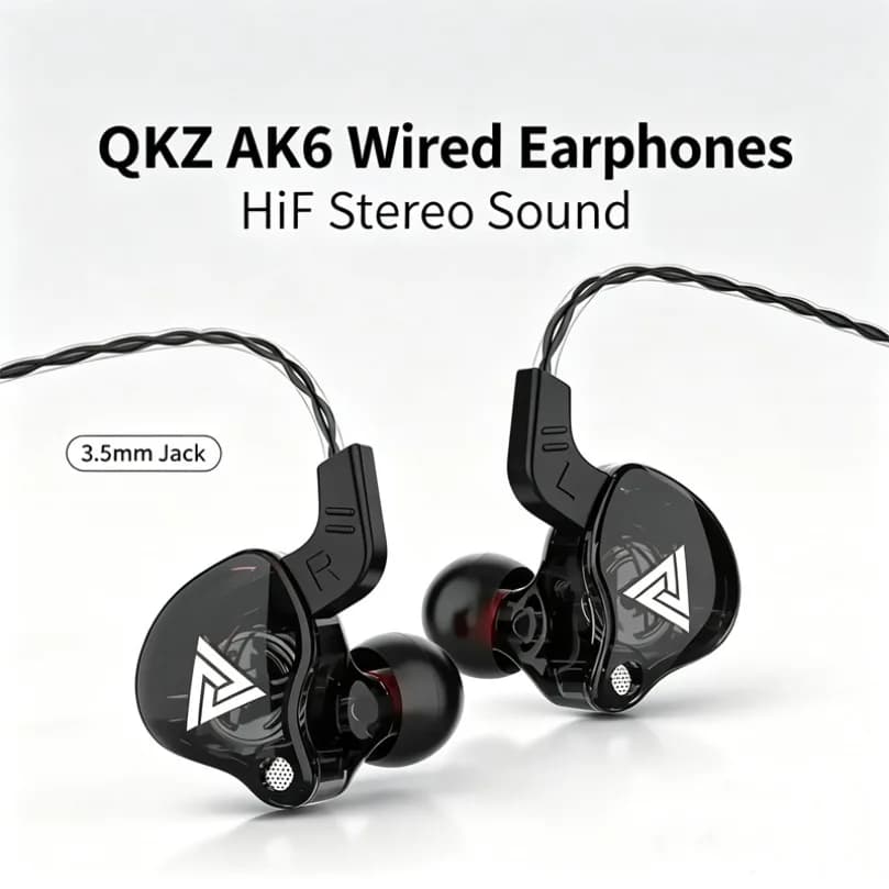 QKZ AK6 In-Ear Wired Headphones 3.5mm HiFi Stereo Bass Earphones Noise Cancelling Mic Headset for Sports Gaming PC