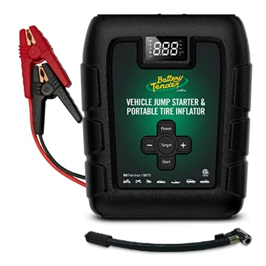 Avviatore di Emergenza 800 AMP e Gonfiatore Pneumatici Combo - Batteria al Litio per Uso Prolungato - Torcia LED e Luce Stroboscopica di Emergenza - 2 Porte USB Veloci