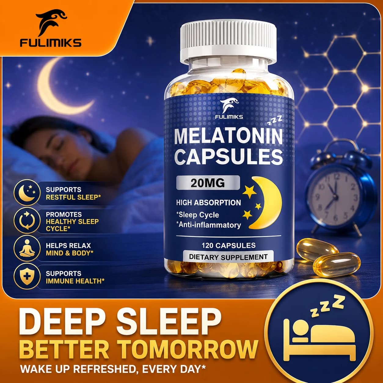 Integratore di Melatonina ad Alto Assorbimento 20MG, Favorisce il Sonno Naturale, Riduce lo Stress, Favorisce la Salute del Sistema Nervoso e Anti-Invecchiamento per Uomini e Donne
