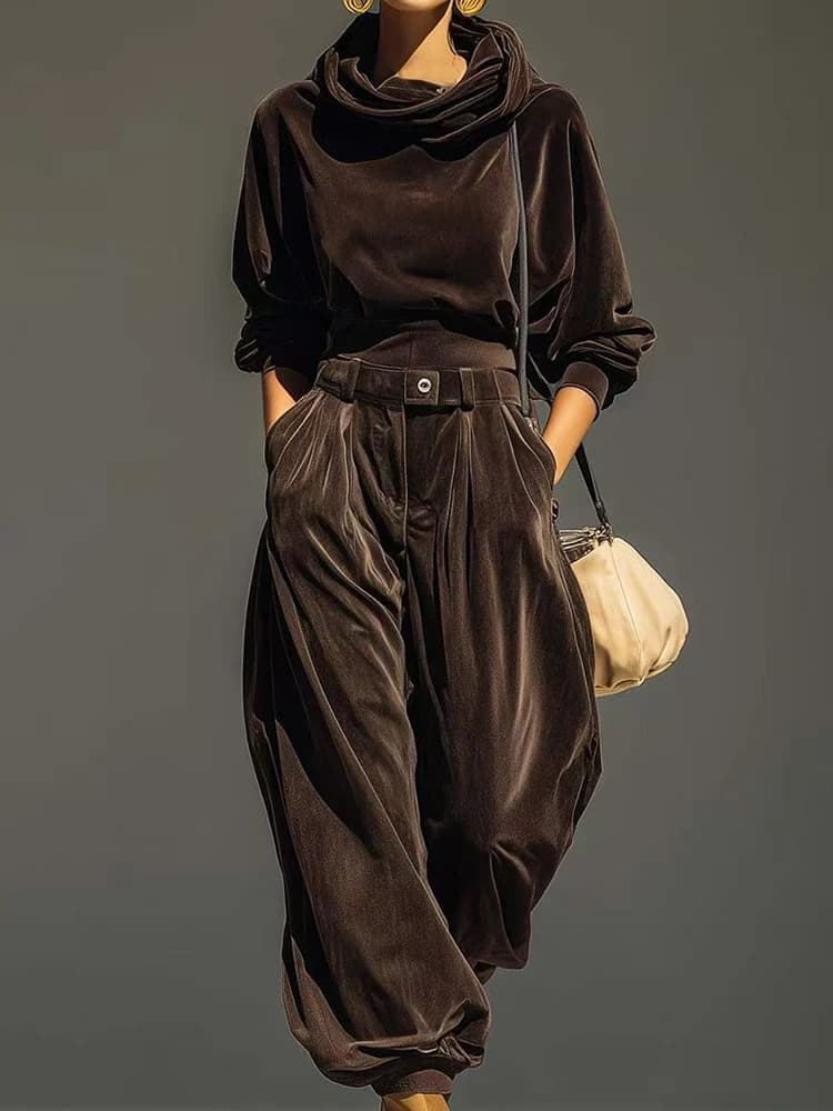 Spring Autumn Casual Loose Pants 2PCS Sets, Women Holiday Hooded Patchwork Solid Outfits, New Long Sleeve Fashion Ladies Suits