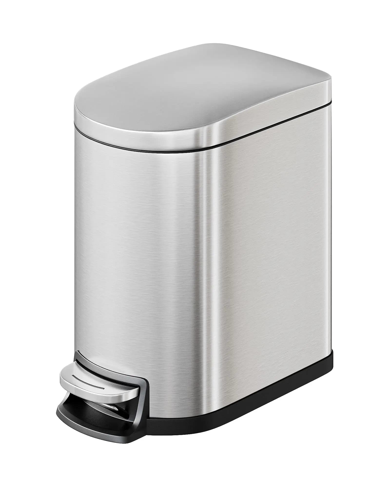 1.6 Gal Step-On Trash Can, Stainless Steel Small Bathroom Garbage Bin with Soft Close Lid, Slim Space-Saving Design, Removable Inner Bucket for Bathroom, Bedroom, Office