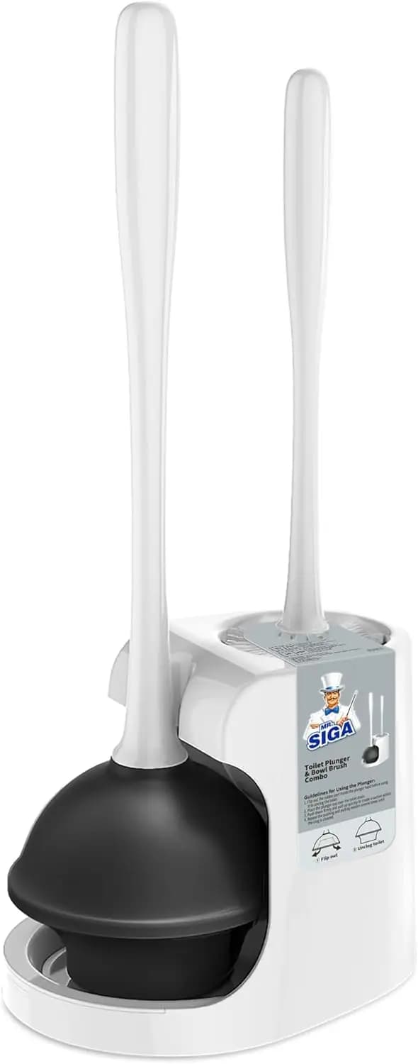 Set di sturalavandini e spazzola per WC per la pulizia del bagno, bianco, 1 set - Strumento efficiente per il bagno