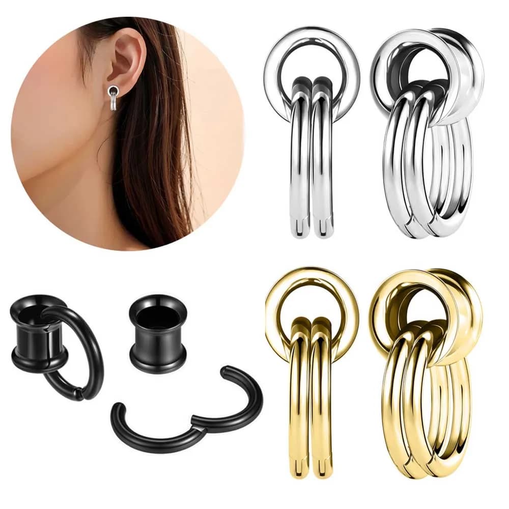 1 paio di orecchini a cerchio in acciaio inossidabile 316L tappi per le orecchie tunnel a goccia ipoallergenico espansore per l'orecchio piercing gioielli per il corpo 8-16mm