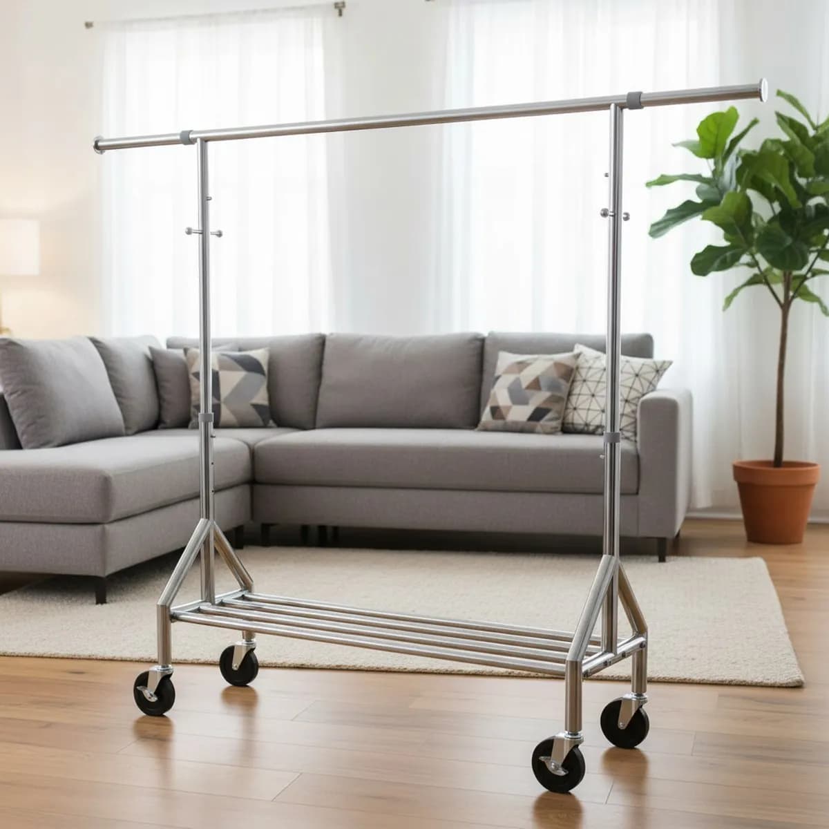 Heavy Duty Extendable Clothes Rack Stainless Steel Rolling Garment Shelf Portable Closet Organizer